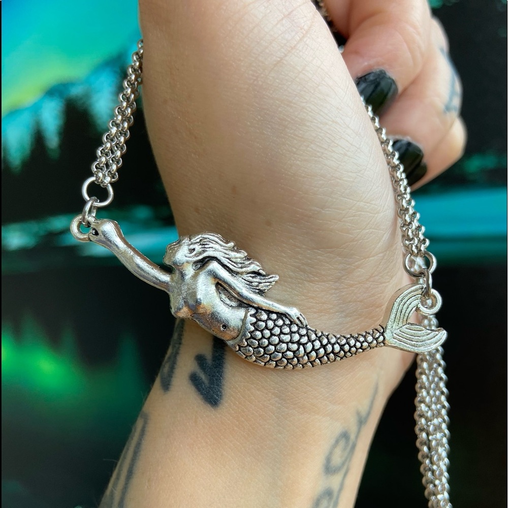 Stainless steel Double chain mermaid charm choker necklace - Picture 3 of 10